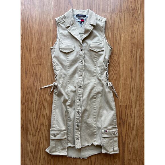 Y2K Tommy Hilfiger Khaki Button Down Dress - Picture 1 of 7